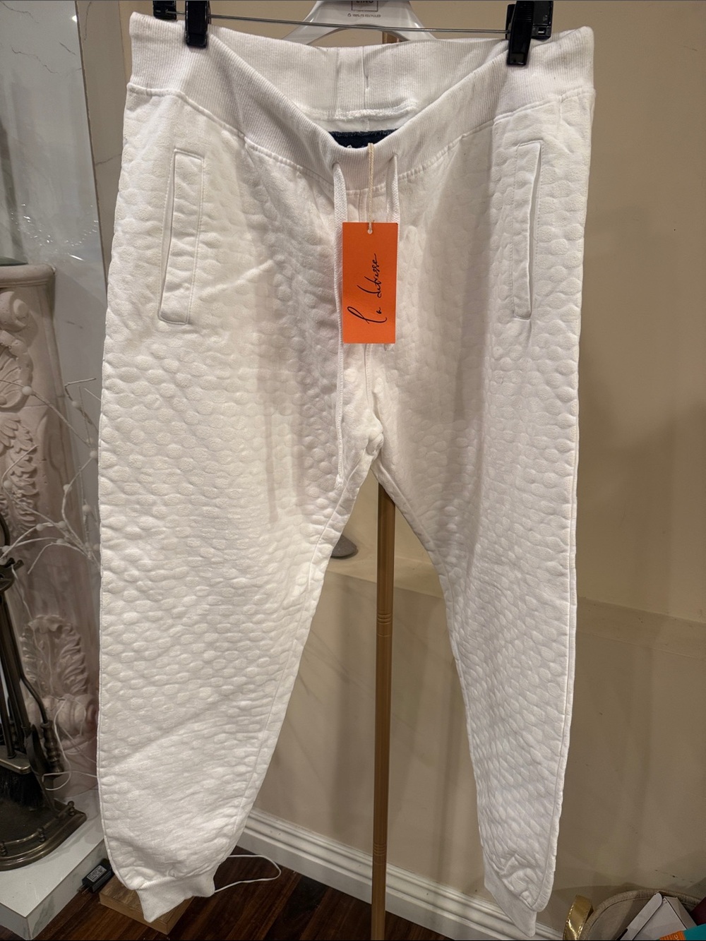 Womens White Quilted Jogger Pants